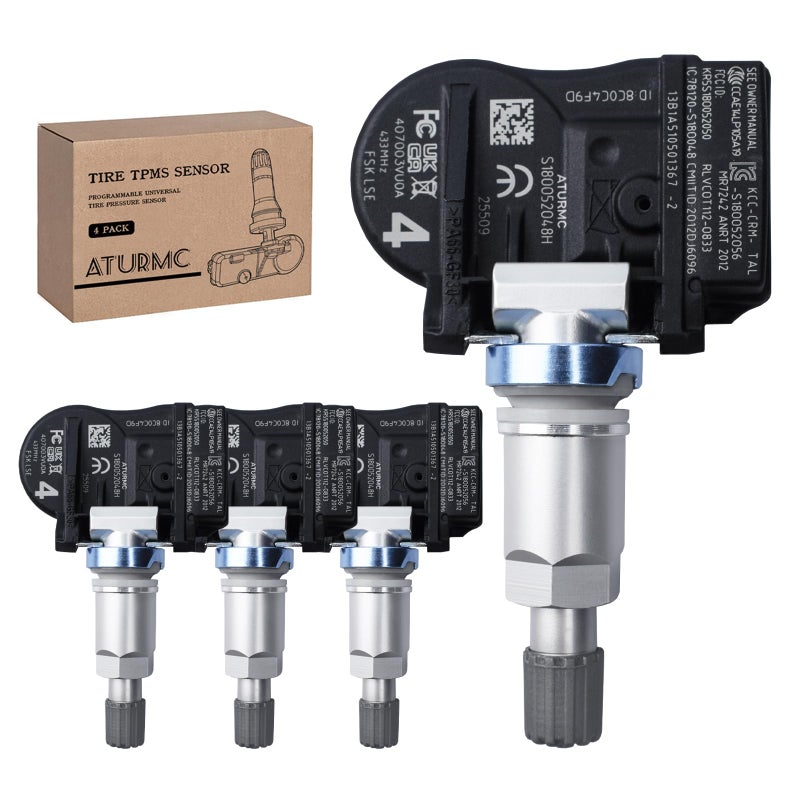 ATURMC Set of 4 TPMS Sensor Tire Pressure Monitoring Sensor 433MHz Compatible with Nissan Qashqai Tiida Yida XTRAI Ronin Select Micra Teana Marchi Micra Bluebird Sylphy Replaces 407003VU0A